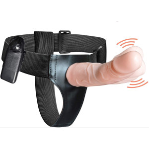 Vibrating Adjustable 8inch Hollow Strap-On Harness Extender Penis Flesh Dildo For Male Use SO19